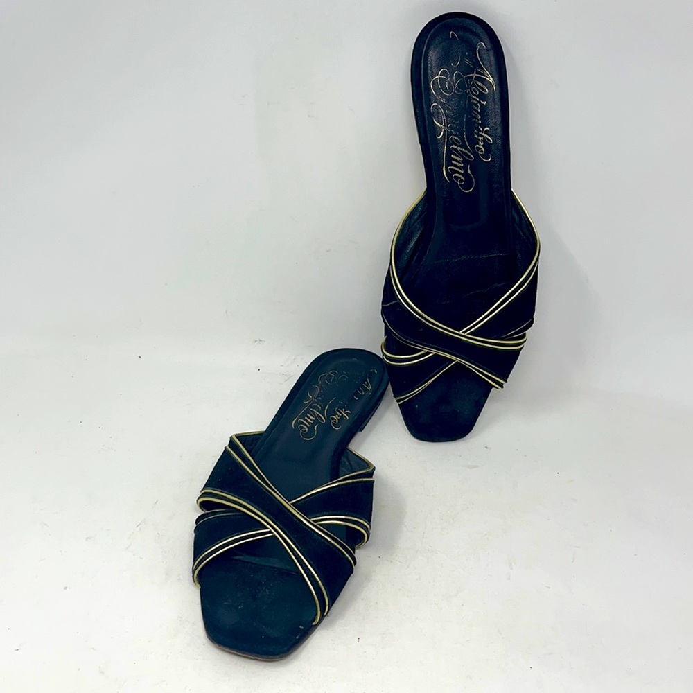 Alejandro Ingelmo Black and Gold Suede Leather Slide Sandals in Women’s 40 EU